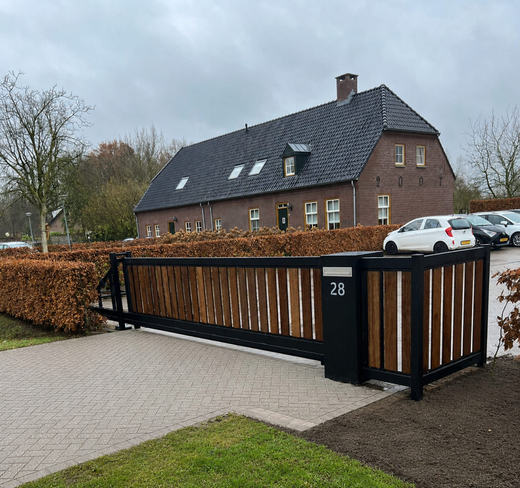 Vrijdragende poort hout